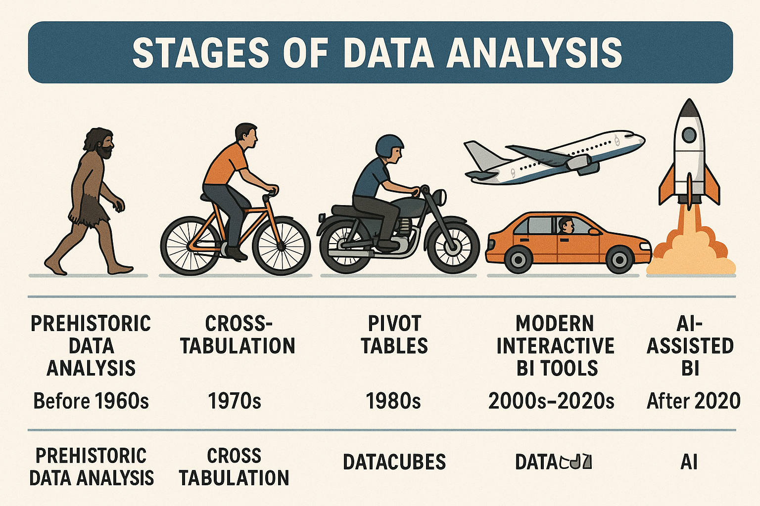Diagram showing the stages of data analysis from business question to insight