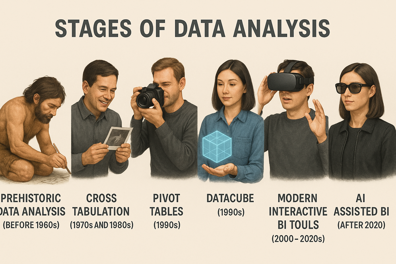 Flow diagram depicting data preparation, modeling, and storytelling stages